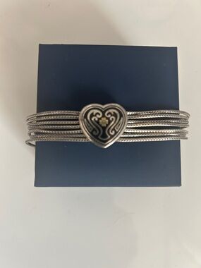Brighton Silver-Tone Multi-Strand Heart Bracelet with Black Enamel